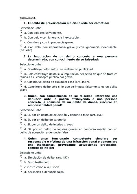 Test lección 18 test Test lección 18 1 El delito de prevaricación