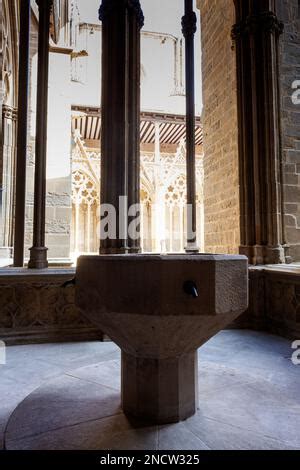 Ornate Gothic Cloister Arcade Arches Of The Catholic Catedral De Santa