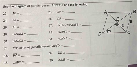 Solved Use The Diagram Of Parallelogram ABCD To Find The Following 22