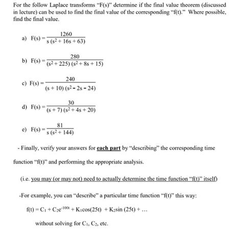 Solved For The Follow Laplace Transforms Fs Determine