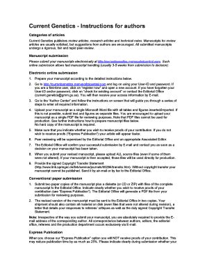 Fillable Online Current Genetics Instructions For Authors Categories