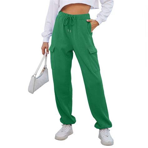 Womens Cargo Sweatpants Casual Drawstring High Waisted Workout Trousers