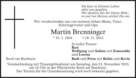 Traueranzeigen Von Martin Brenninger Trauer Merkur De