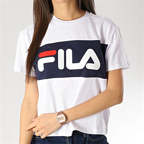 Fila Tee Shirt Crop Femme Allison 682125 Blanc Bleu Marine