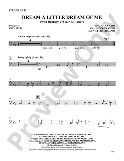 Dream A Little Dream Of Me String Bass String Bass Part Digital Sheet Music Download