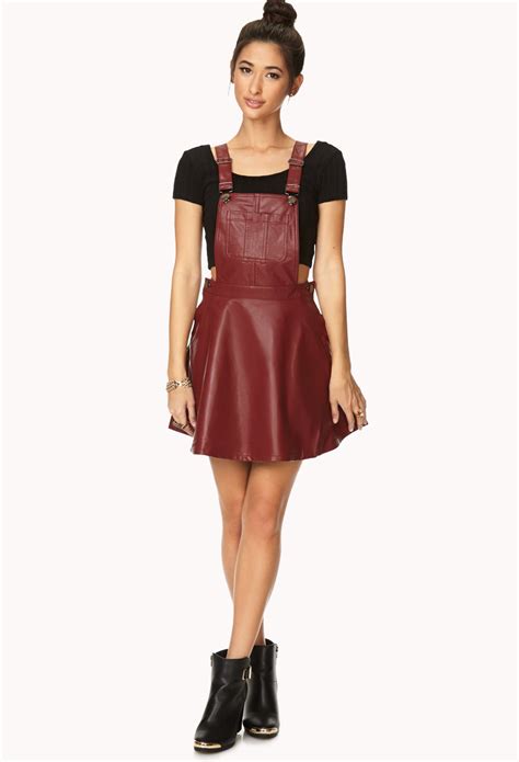 Lyst Forever 21 Secret Rebel Faux Leather Overall Dress In Red