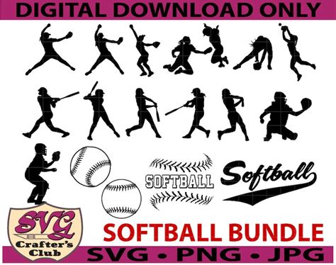 Softball Player Bundle With Text And Softballs Clipart Svg Etsy