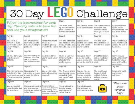 Free Printable 30 Day Lego Challenge Instant Download Lego