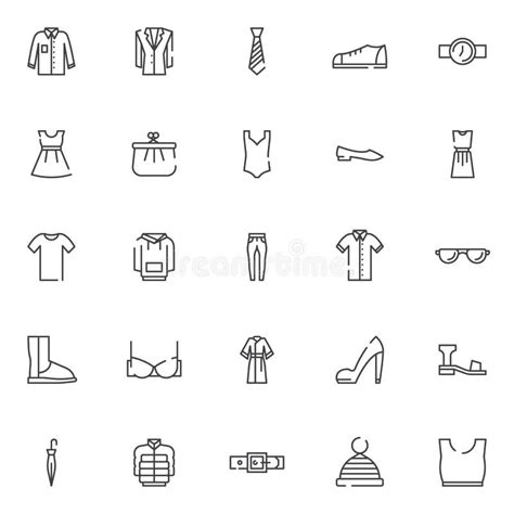 Iconos Del Esquema De La Ropa Fijados Ilustración del Vector