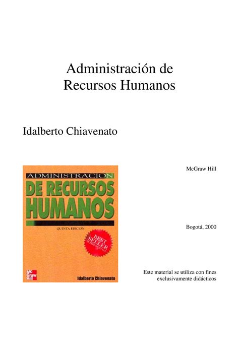 Movi Administraci N De Recursos Humanos Idalberto Chiavenato Mcgraw