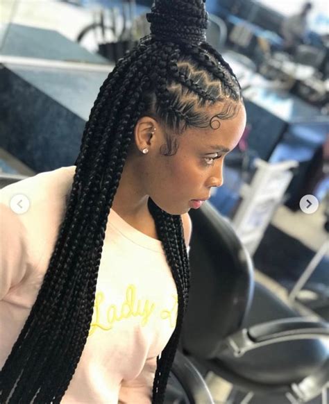 Different Look On Half Up Half Down Feed In With Box Braids 🤩 Love The Zig Zag Parts ️ Cornrows