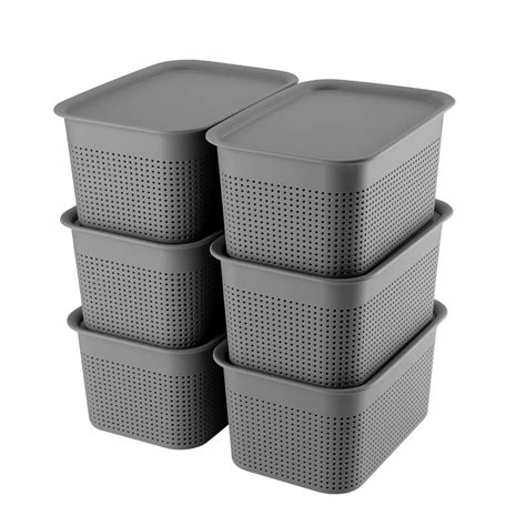 Buy AREYZIN Plastic Storage Baskets With Lids Set of 6 Lidded Storage ...