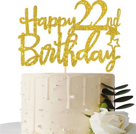 Gold Glitter Happy 22nd Birthday Cake Topper 22 Cake