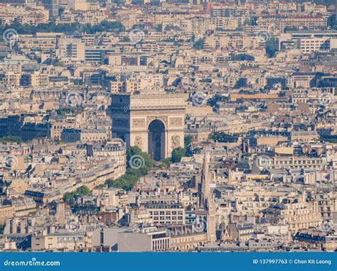 Aerial View Of The Arc De Triomphe And Cityscape Stock Image Image Of