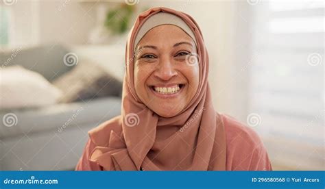 Muslim Woman Happy And Smile With Hijab Home And Fashion For Islam