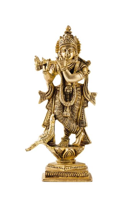 Krishna God Vishnu Avatar Brass Statue Isolated On White With