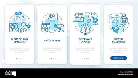 Types Of Creators Blue Onboarding Mobile App Screen Stock Vector Image