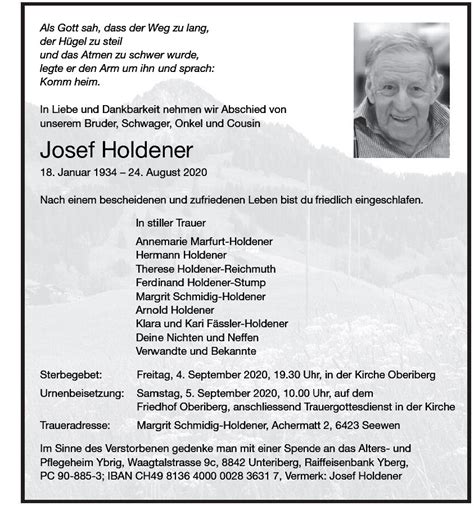 Josef Holdener Einsiedler Anzeiger