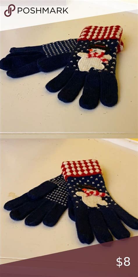 Snowman Gloves Fingerless Gloves Knitted Vintage Cloth Black