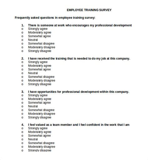 Training Needs Survey Questions For Employees Template