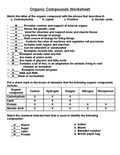 Organic Compounds Worksheets