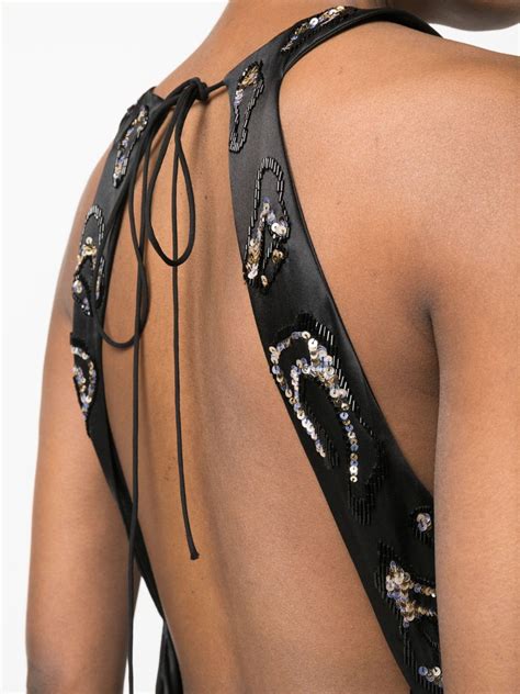 Roberto Cavalli Sequin Embellished Open Back Dress Black Farfetch