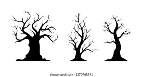 Silhouette Spooky Halloween Trees Collection Stock Vector Royalty Free