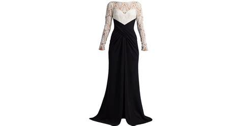 Tadashi Shoji Floral Lace Appliqué Crepe Gown In Black Lyst