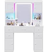 Amazon Tiptiper Vanity Table Set With Lighted Tri Folding Mirror