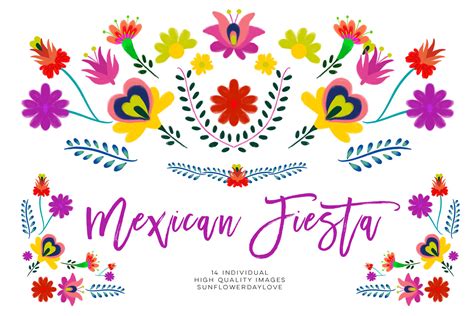 Fiesta Clipart Mexican Watercolor Floral Clipart By Sunflower Day Love Thehungryjpeg