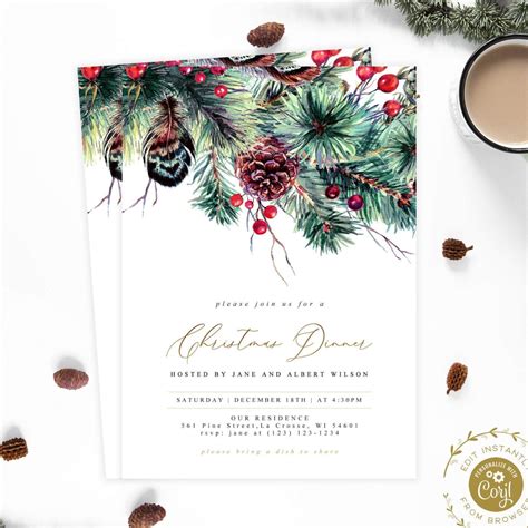 Christmas dinner invitation, Christmas party invitation template, Chri ...