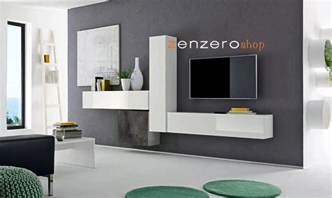 Parete Attrezzata Composta Da Pensili Zenzero Shop Bianco Lucido