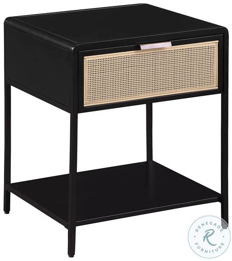 Lanewood Black 1 Drawer Radio Weave Cane Bedside Table From Coaster