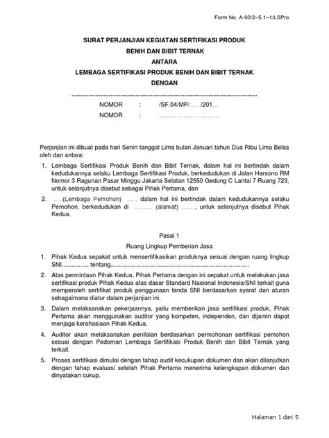 Surat Perjanjian Kegiatan Sertifikasi Template Pdf