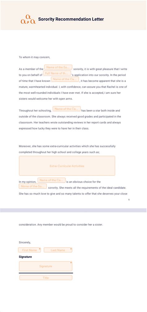 Sorority Recommendation Letter Template Sign Templates Jotform