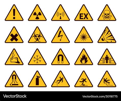 Warning Signs Yellow Triangle Alerts Symbols Vector Image