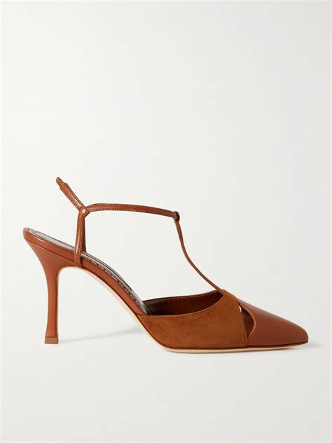 Manolo Blahnik Turgimodhi Cutout Leather And Suede Slingback Pumps