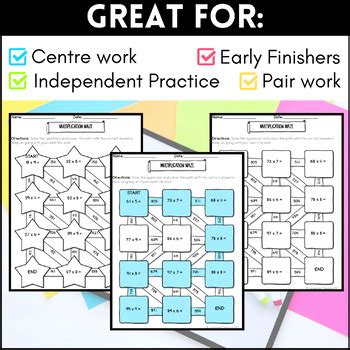 Multiplication Mazes Single And Double Digit Multiplication Print