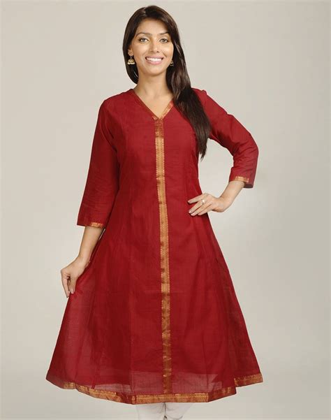 Cotton Mangalgiri Zari Border Paneled Long Kurta