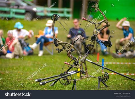 Professional Archer Shooting Modern Longbow Forest Stock Photo ...