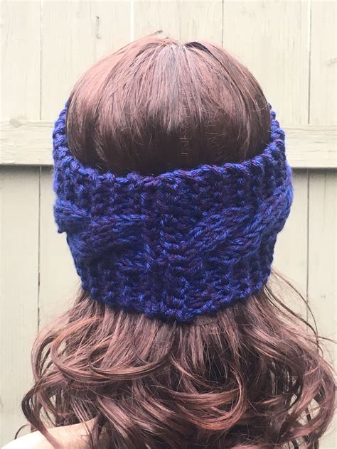 Cable Knit Ear Warmer, Hand Knit Ear Warmer, Purple Headband, Blue Ear ...