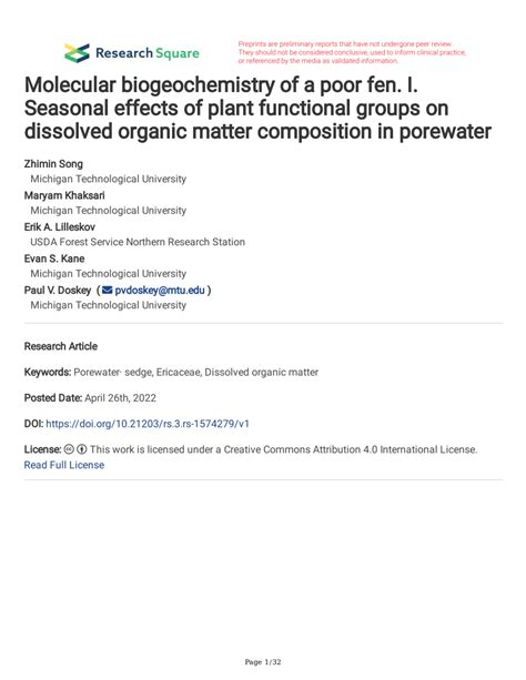 Pdf Molecular Biogeochemistry Of A Poor Fen I Seasonal Effects Of