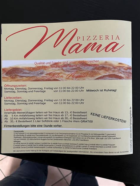 Speisekarte Von Pizzeria Mama Meinerzhagen Oststra E