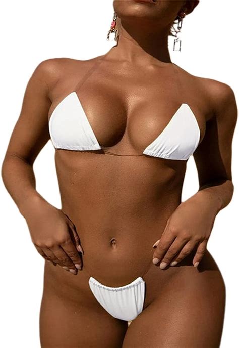 Mujeres Verano Sexy 2PCS Bañadores Micro G String Bikini Color Sólido