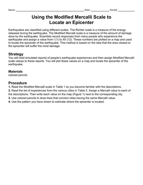 Using the Modified Mercalli Scale to Locate an Epicenter