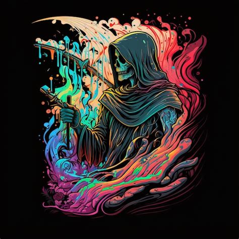 Premium Photo | A colorful illustration of a grim reaper holding a fire ...