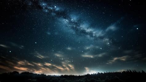 Premium Ai Image Blue Dark Night Sky With Many Stars Above Field Of