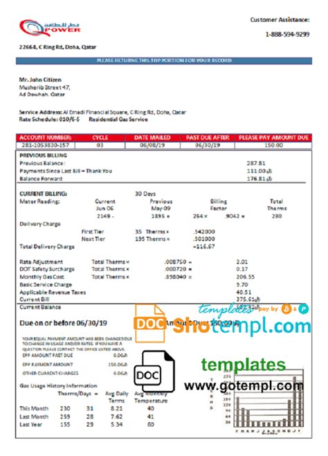 Qatar Power Company Electricity Utility Bill Fake Template In Word And