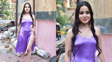 Urfi Javed Dons Satin Slip Dress With Thigh High Slit And A Peephole Her Outfit Leaves Internet