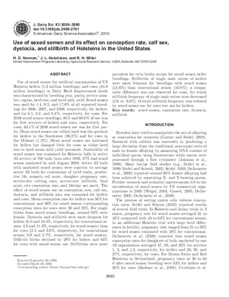 Pdf Use Of Sexed Semen And Its Effect On Conception Rate Calf Sex Dystocia And Stillbirth